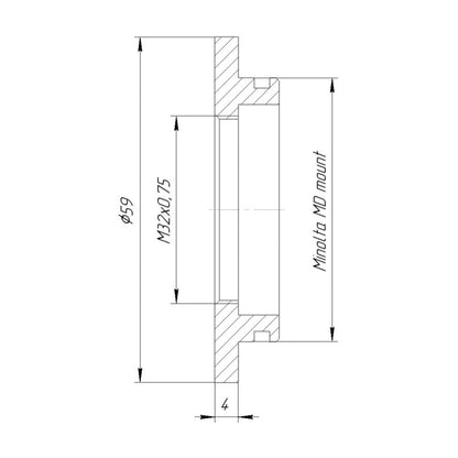 M32x0.75 female thread to Minolta MD camera mount adapter