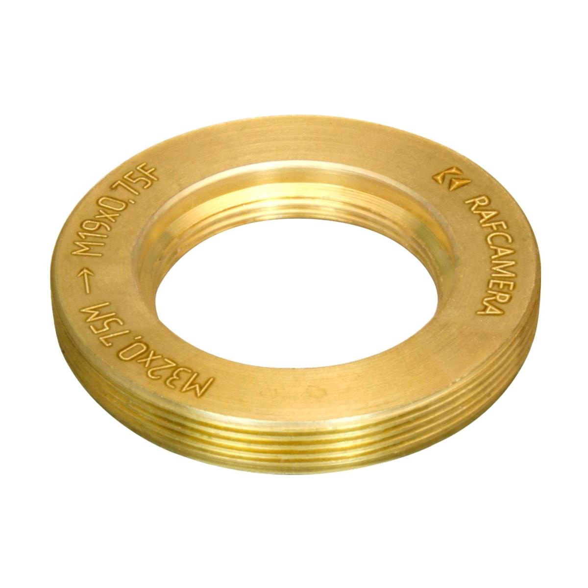 M32x0.75 male to M19x0.75 female thread adapter, flangeless, bronze