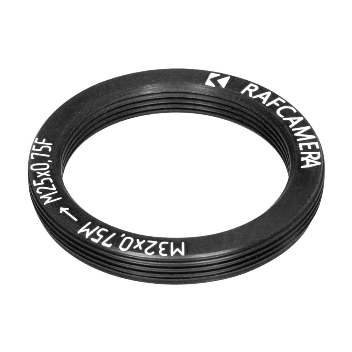 M32x0.75 male to M25x0.75 female thread adapter, flangeless, black