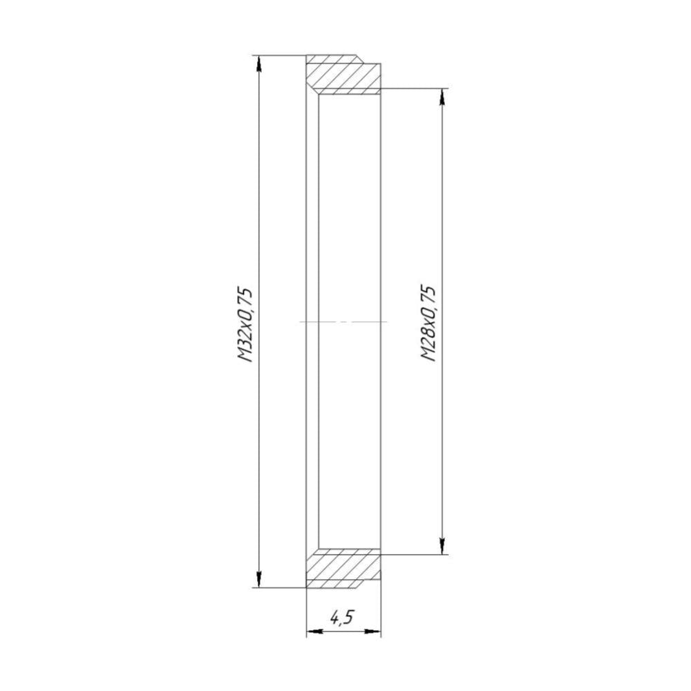M32x0.75 male to M28x0.75 female thread adapter, flangeless, bronze