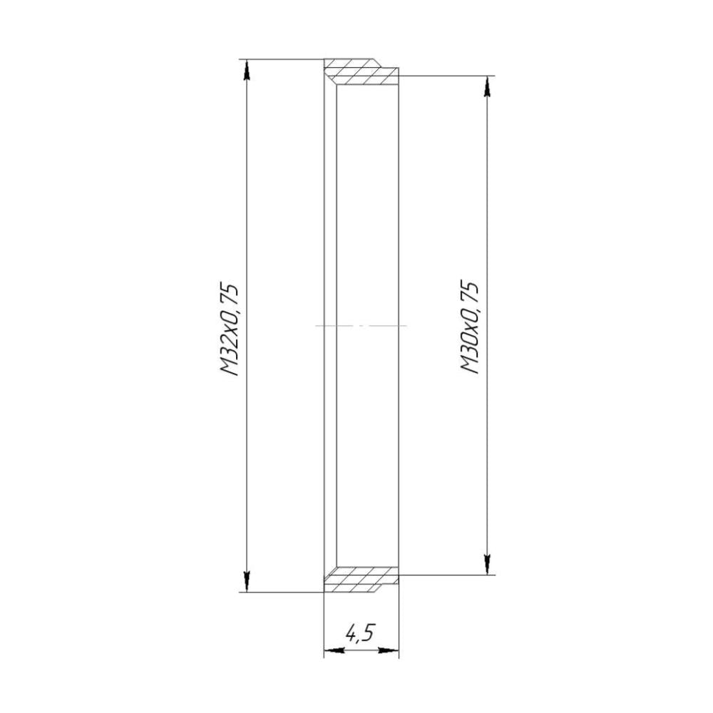 M32x0.75 male to M30x0.75 female thread adapter, flangeless, bronze