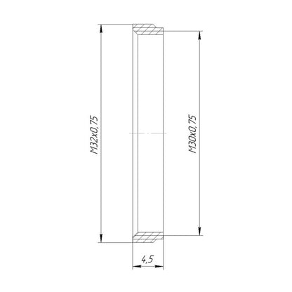 M32x0.75 male to M30x0.75 female thread adapter, flangeless, bronze