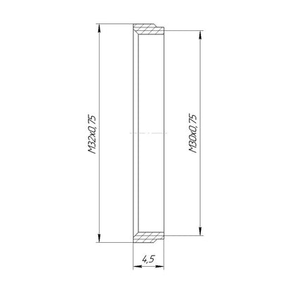 M32x0.75 male to M30x0.75 female thread adapter, flangeless, black