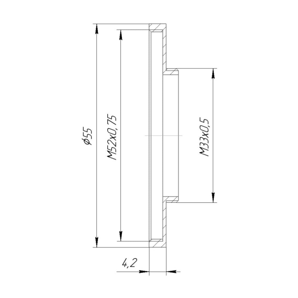 M33x0.5 male to M52x0.75 female thread adapter (33mm to 52mm step-up ring)