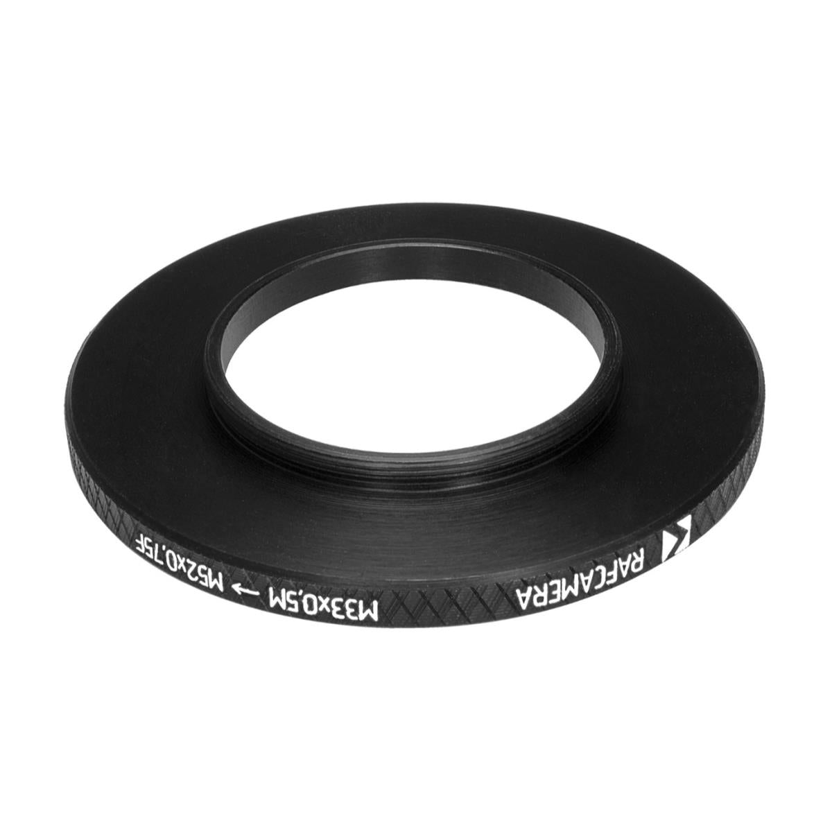 M33x0.5 male to M52x0.75 female thread adapter (33mm to 52mm step-up ring)