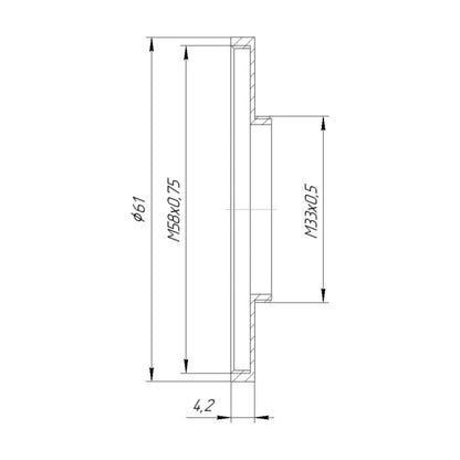 M33x0.5 male to M58x0.75 female thread adapter (33mm to 58mm step-up ring)