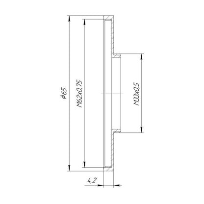 M33x0.5 male to M62x0.75 female thread adapter (33mm to 62mm step-up ring)