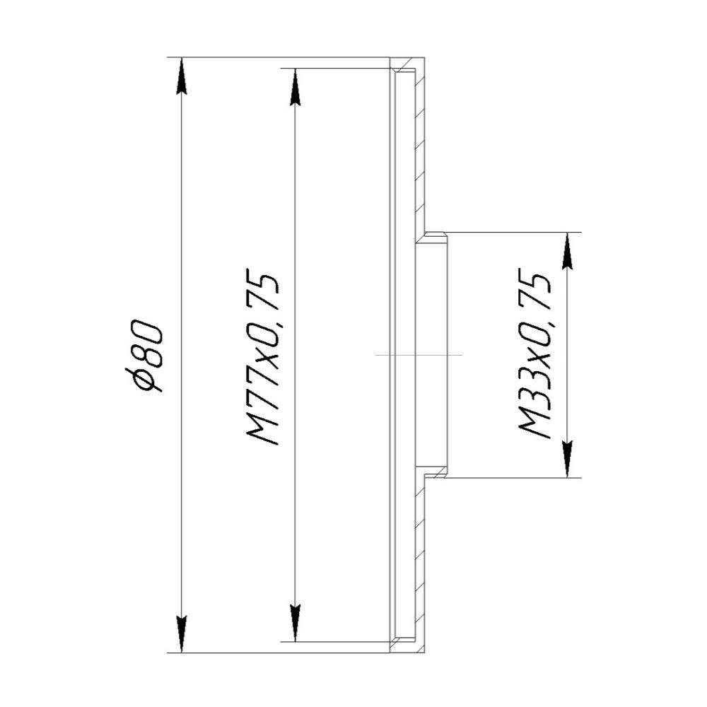 M33x0.75 male to M77x0.75 female thread adapter