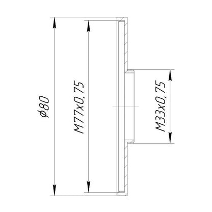 M33x0.75 male to M77x0.75 female thread adapter
