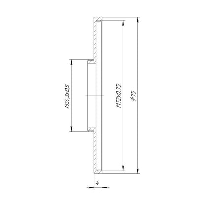 M34.5x0.5 male to M72x0.75 female thread adapter (step-up ring) for El-Nikkors