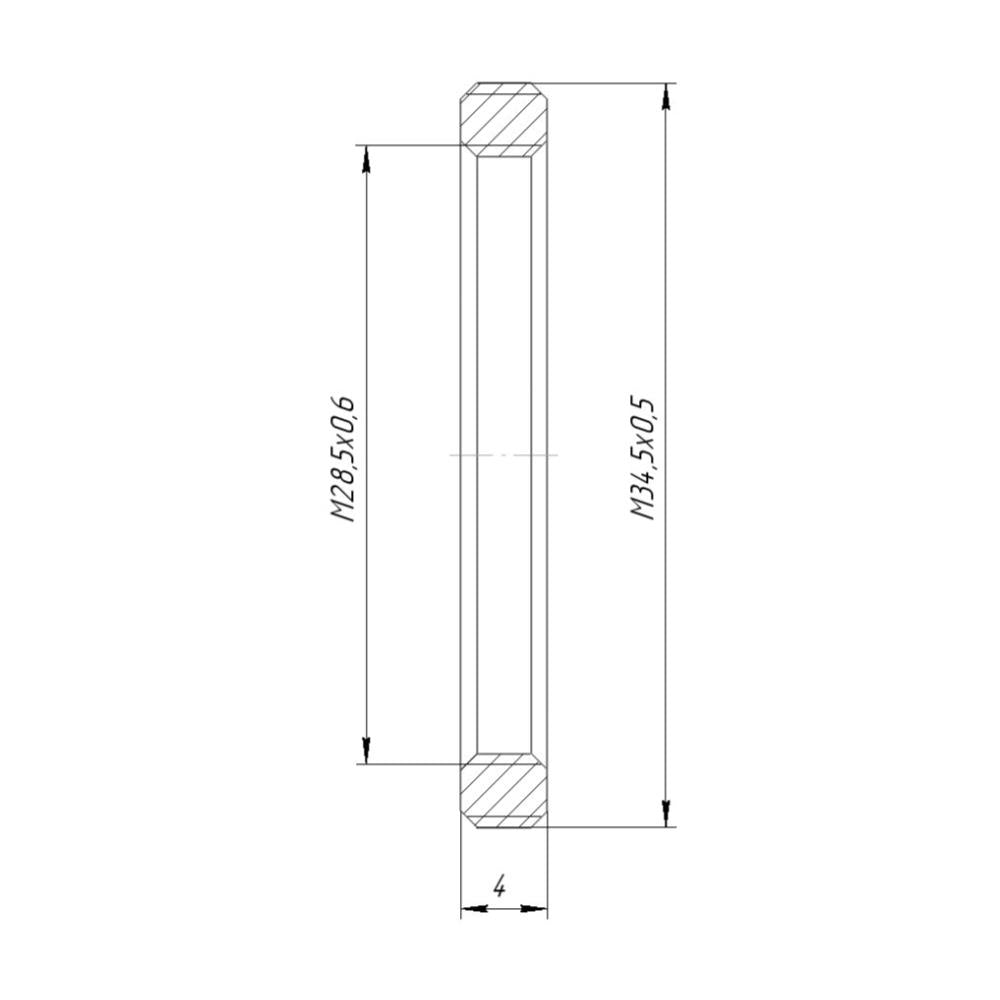 M34.5x0.5 male to M28.5x0.6 female thread adapter, flangeless