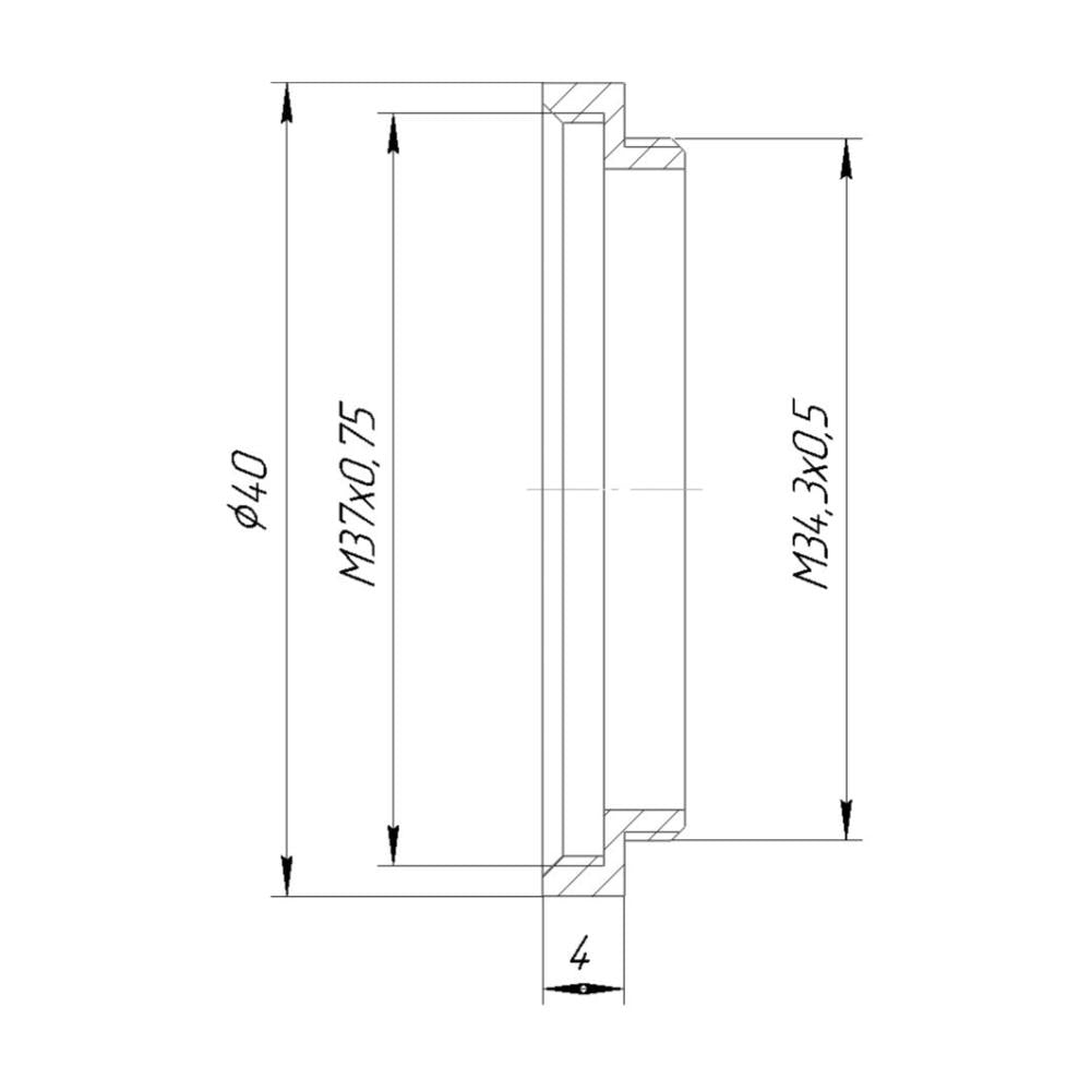 M34.5x0.5 male to M37x0.75 female thread adapter (34.5mm to 37mm step-up ring)