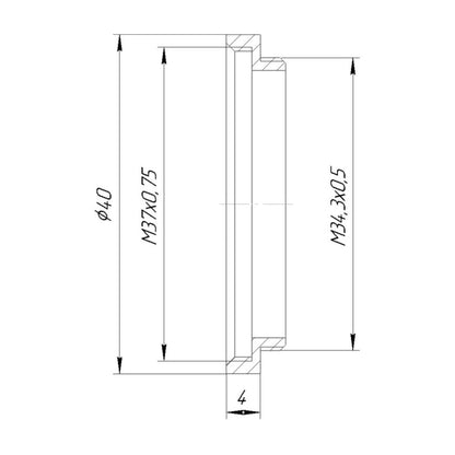 M34.5x0.5 male to M37x0.75 female thread adapter (34.5mm to 37mm step-up ring)