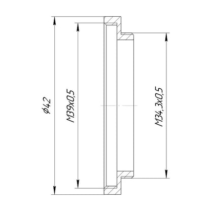 M34.5x0.5 male to M39x0.5 (E39) female thread adapter (step ring) for El-Nikkors