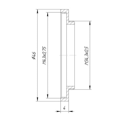 M34.5x0.5 male to M43x0.75 female thread adapter (step-up ring) for El-Nikkors