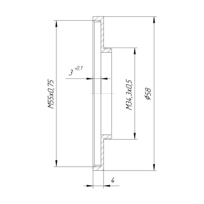 M34.5x0.5 male to M55x0.75 female thread adapter (step-up ring) for El-Nikkors