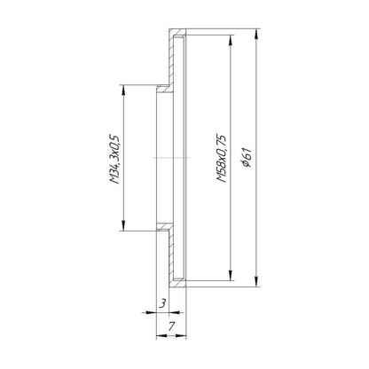 M34.5x0.5 male to M58x0.75 female thread adapter (step-up ring) for El-Nikkors