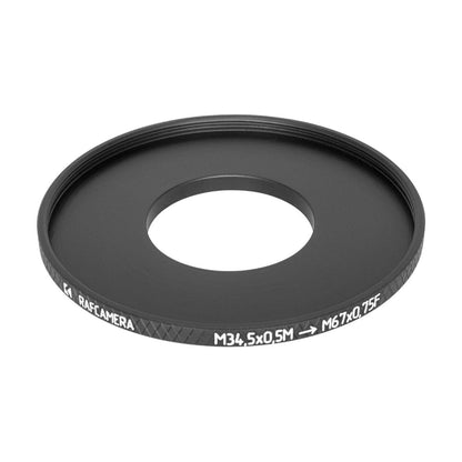 M34.5x0.5 male to M67x0.75 female thread adapter (step-up ring) for El-Nikkors
