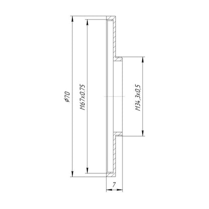 M34.5x0.5 male to M67x0.75 female thread adapter (step-up ring) for El-Nikkors