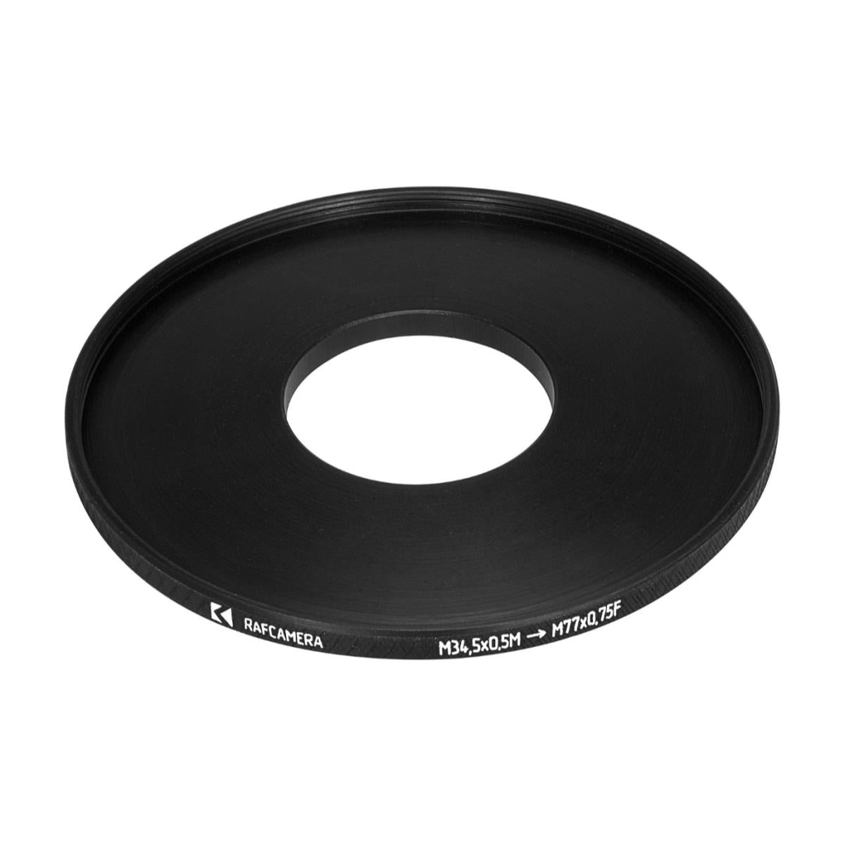 M34.5x0.5 male to M77x0.75 female thread adapter (step-up ring) for El-Nikkors