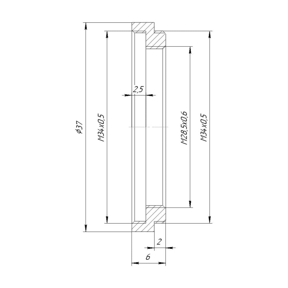 M34x0.5 female to M28.5x0.6 female thread adapter