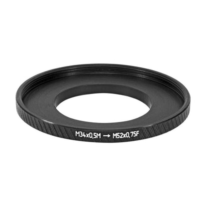 M34x0.5 male to M52x0.75 female thread adapter (34mm to 52mm step-up ring)