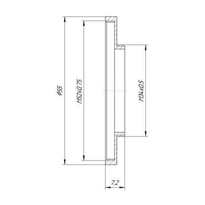 M34x0.5 male to M52x0.75 female thread adapter (34mm to 52mm step-up ring)