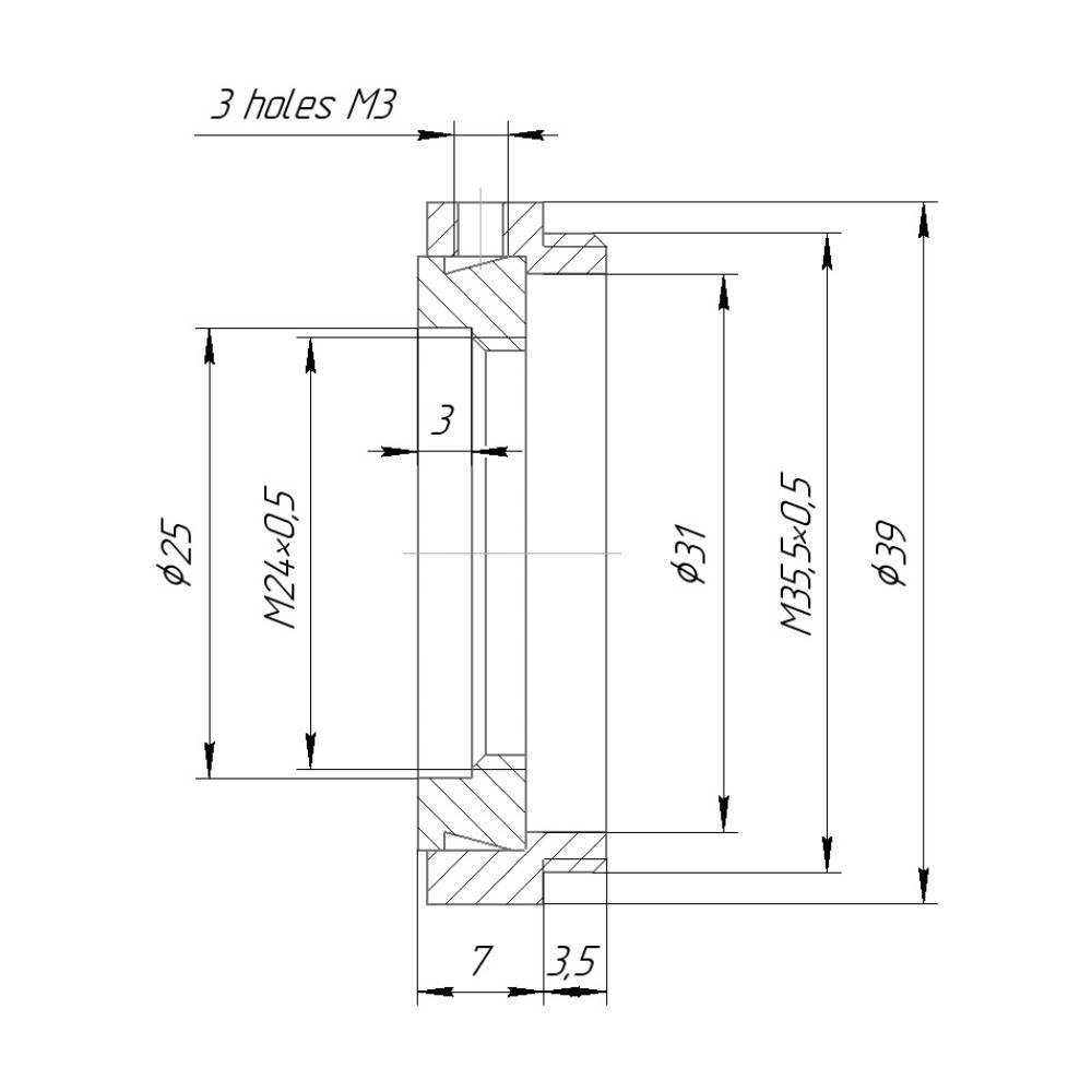 M35.5x0.5 male to M24x0.5 female step-down ring (adapter for Bolex 8/19/1.5x)