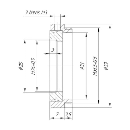 M35.5x0.5 male to M24x0.5 female step-down ring (adapter for Bolex 8/19/1.5x)