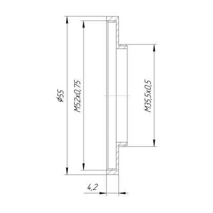 M35.5x0.5 male to M52x0.75 female thread adapter (35.5mm to 52mm step-up ring)