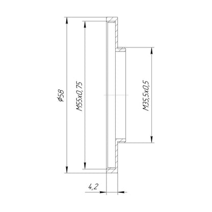 M35.5x0.5 male to M55x0.75 female thread adapter (35.5mm to 55mm step-up ring)