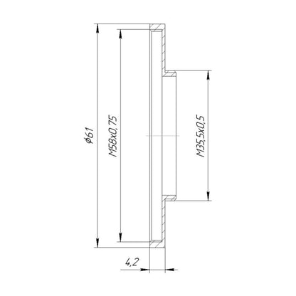 M35.5x0.5 male to M58x0.75 female thread adapter (35.5mm to 58mm step-up ring)