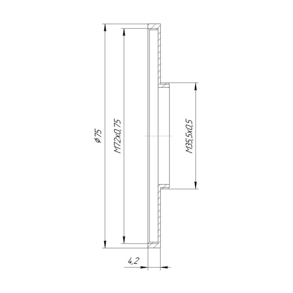 M35.5x0.5 male to M72x0.75 female thread adapter (35.5mm to 72mm step-up ring)