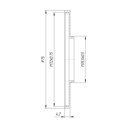 M35.5x0.5 male to M72x0.75 female thread adapter (35.5mm to 72mm step-up ring)