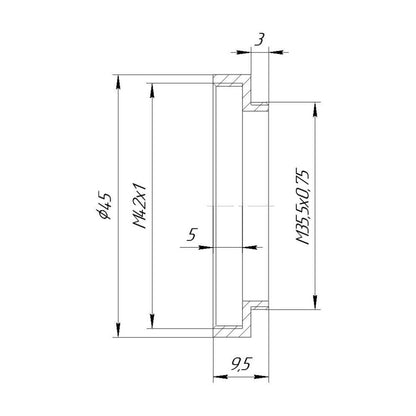 M35.5x0.75 male to M42x1 female thread adapter