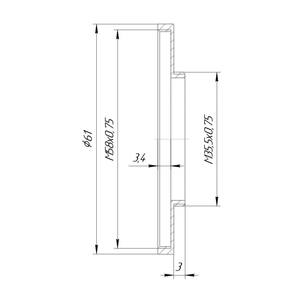 M35.5x0.75 male to M58x0.75 female thread adapter (35.5mm to 58mm step-up ring)