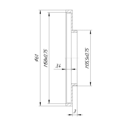 M35.5x0.75 male to M58x0.75 female thread adapter (35.5mm to 58mm step-up ring)