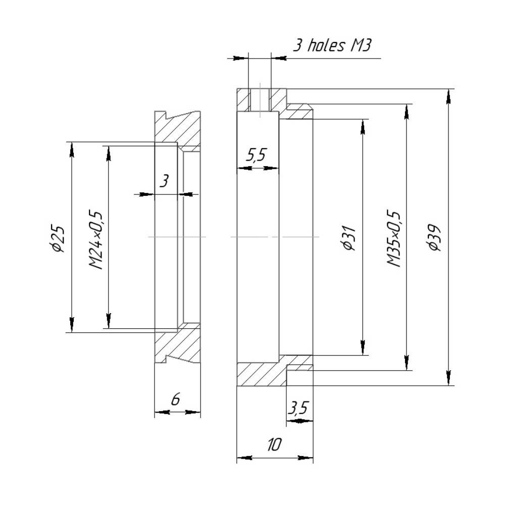 M35x0.5 male to M24x0.5 female step-down ring (adapter for Bolex 8/19/1.5x)