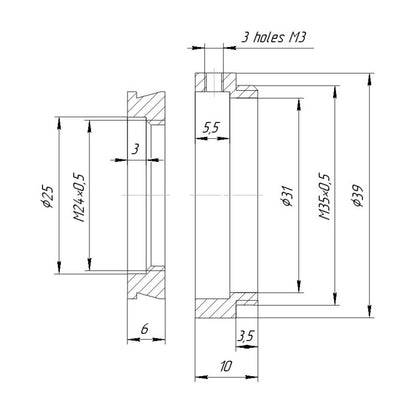 M35x0.5 male to M24x0.5 female step-down ring (adapter for Bolex 8/19/1.5x)