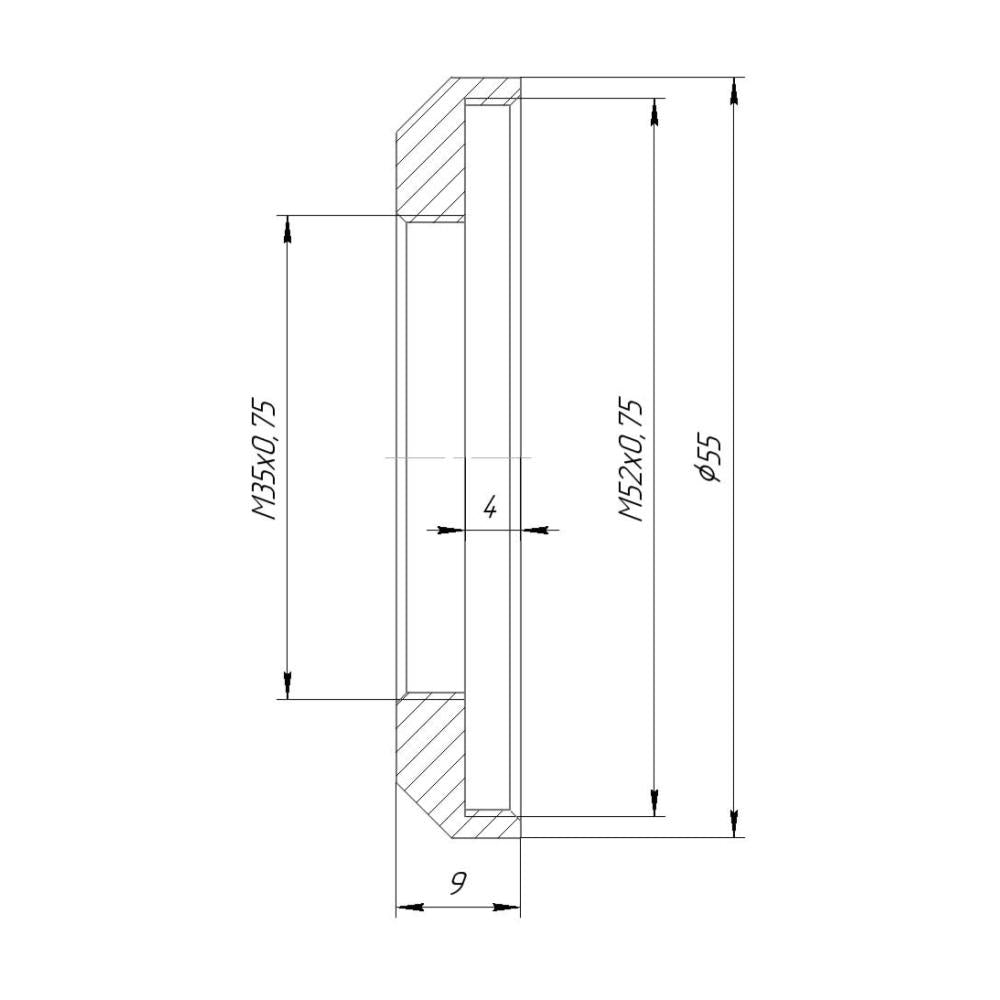 M35x0.75 female to M52x0.75 female thread adapter Schneider projector lens