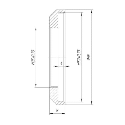 M35x0.75 female to M52x0.75 female thread adapter Schneider projector lens