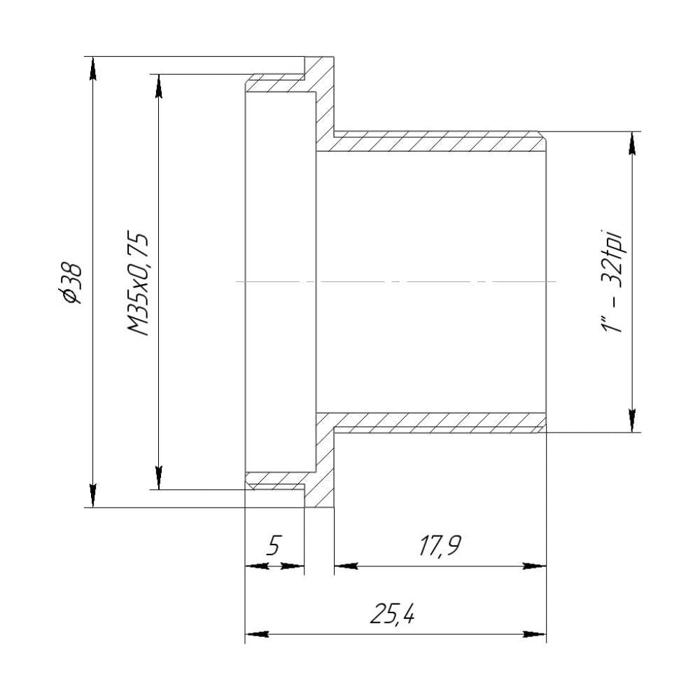 M35x0.75 male to C-mount male thread adapter