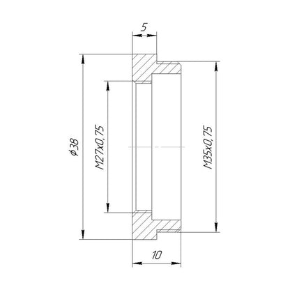M35x0.75 male to M27x0.75 female thread adapter