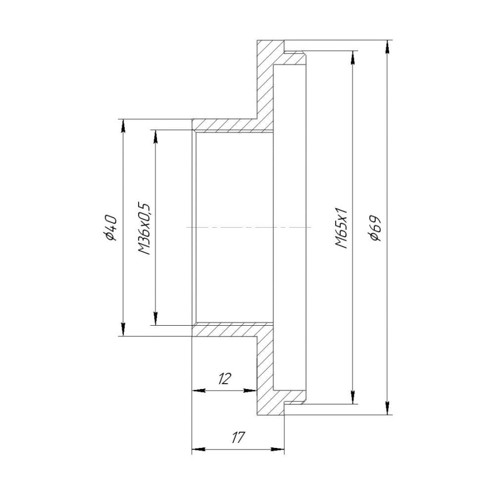 M36x0.5 female to M65x1 male thread adapter for LOMO OKC4-75-1 optical block