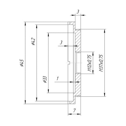 M37x0.75 male to M12x0.75 female thread adapter