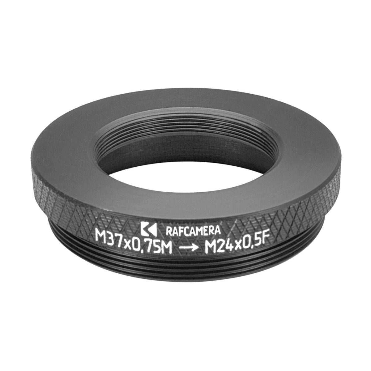 M37x0.75 male to M24x0.5 female thread adapter (37mm to 24mm step-down ring)