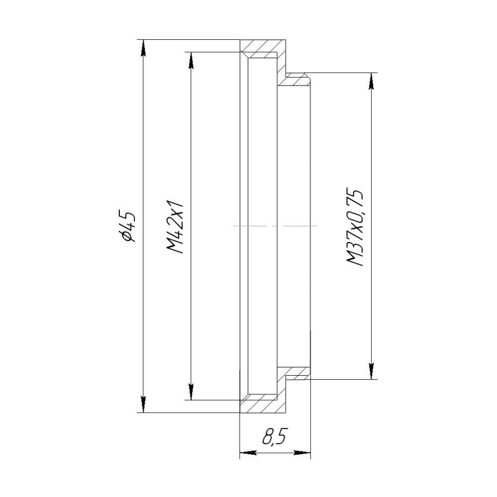 M37x0.75 male to M42x1 female thread adapter