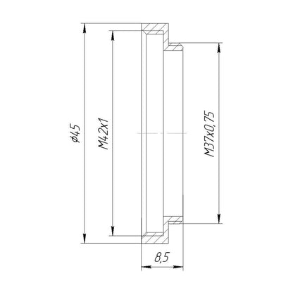 M37x0.75 male to M42x1 female thread adapter