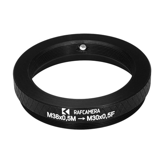 M38x0.5 male to M30x0.5 female thread adapter (38mm to 30mm step-down ring)