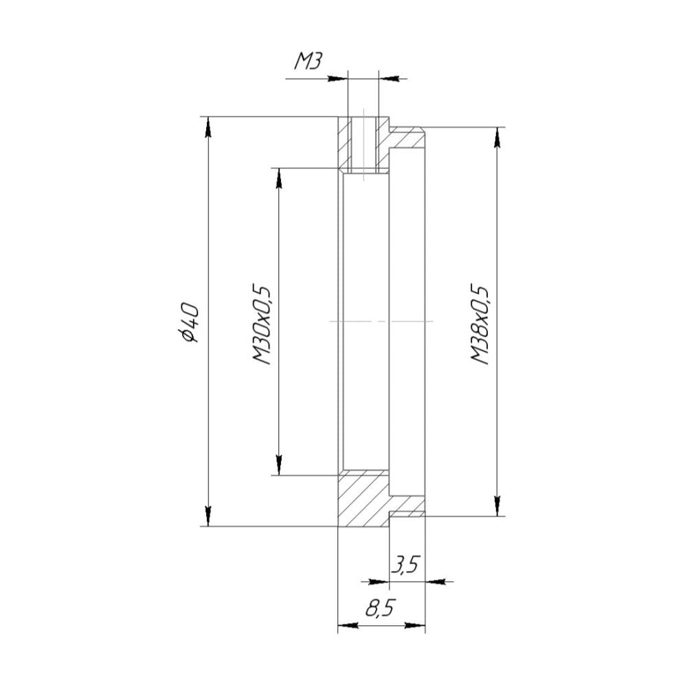 M38x0.5 male to M30x0.5 female thread adapter (38mm to 30mm step-down ring)